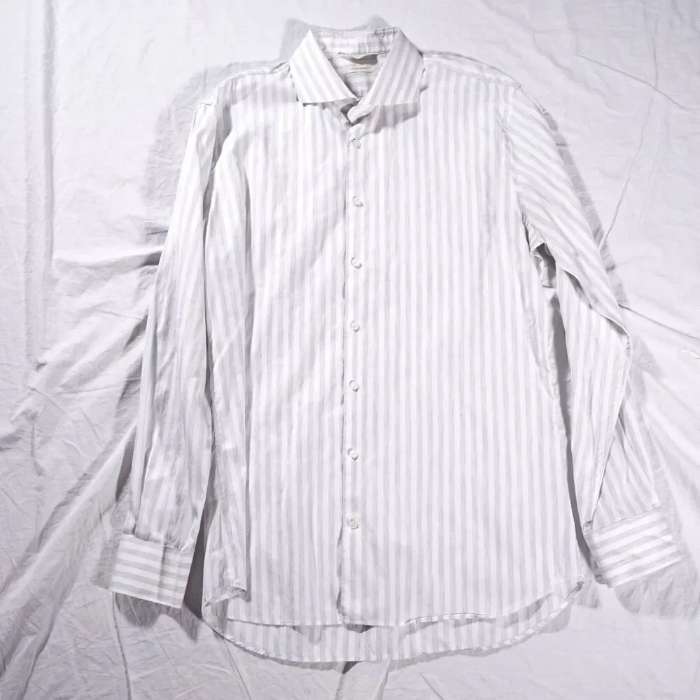 Suitsupply Extra Slim Fit Dress Shirt White Stripe Mens 17.5 Cotton Blend - Picture 7 of 7